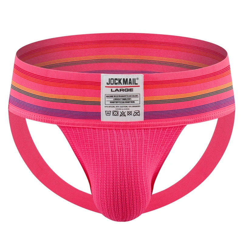 JOCKMAIL Men Athletic Supporters Jockstrap Thongs Mens Underwear  Underpants Bikini  3" Elastic Waistband  Hombre Panties
