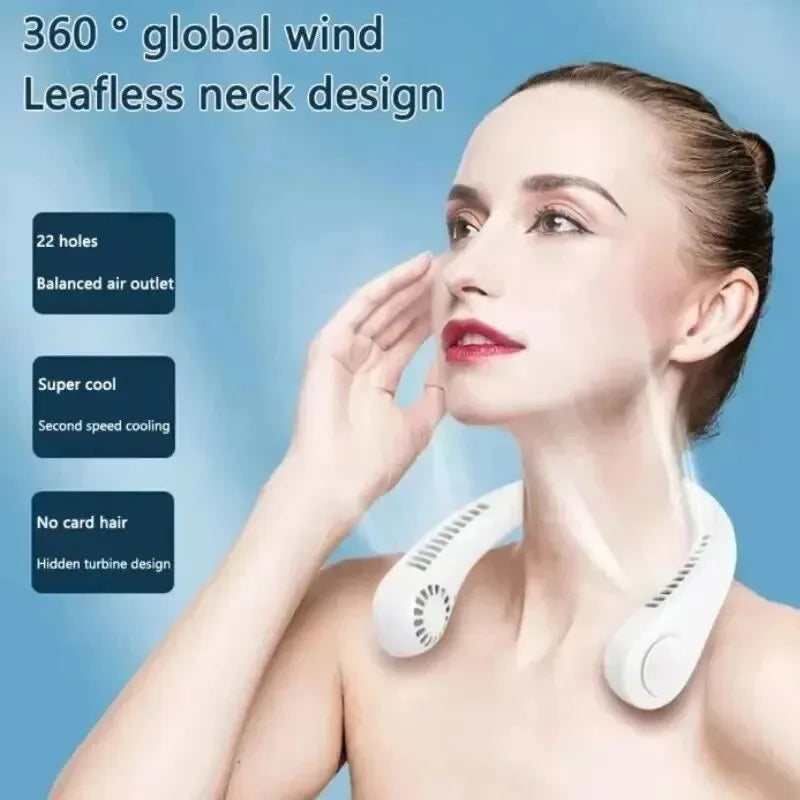 New Mini Neck Mounted Fan Portable Bladeless Neck Rechargeable Air Cooler 3 Speed Mini Summer Sports Fan Outdoor USB Charging